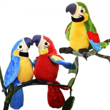 Plyšový mluvící papoušek - opakuje věty a mává…