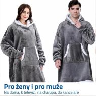 Hřejivá mikinová deka s rukávy a kapucí - Poncho