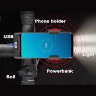 LED Světlo na kolo Bikerpro 4v1 s držákem na telefon, zvonkem a powerbankou