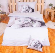 3D povlečení BedStyle 140x200+70x90+40x40 - Kočka s kotětem