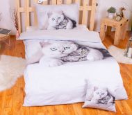 3D povlečení BedStyle 140x200+70x90+40x40 - Kočka s kotětem